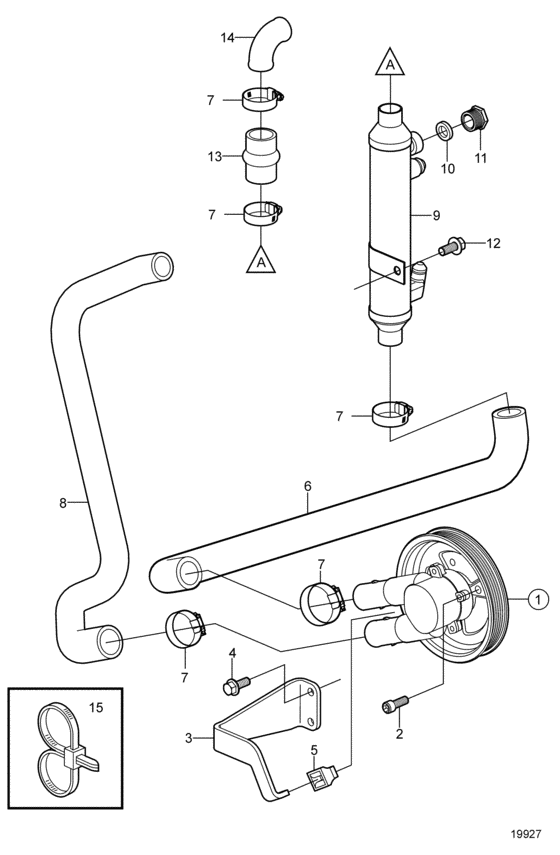 Схема узла Seawater Pump And Hoses Для Volvo Penta 5.7Gxii-F