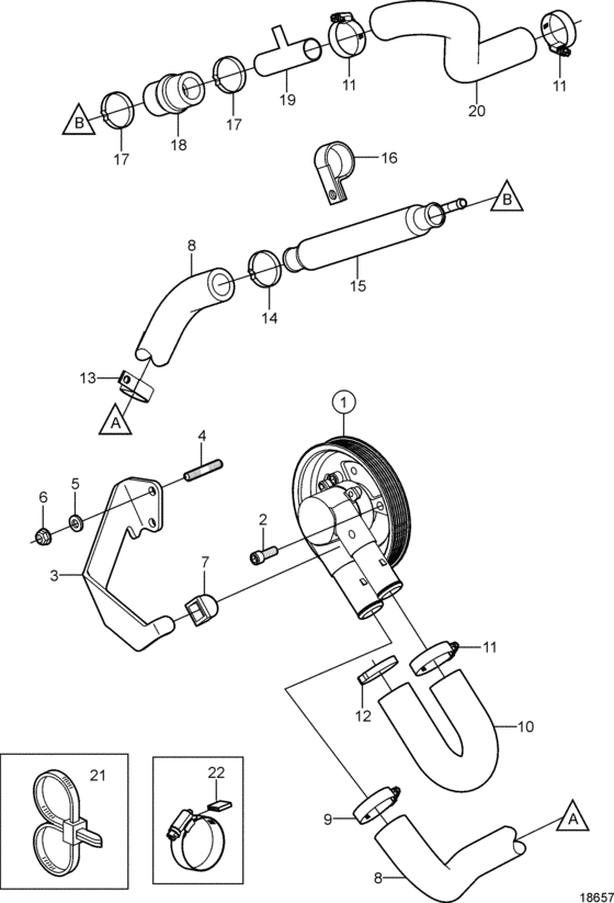 Схема узла Seawater Pump And Hoses Для Volvo Penta 5.0Osi-Bf