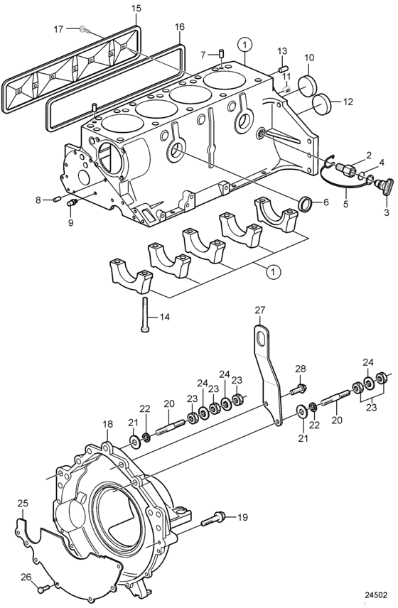 Схема узла Cylinder Block And Flywheel Housing Для Volvo Penta 3.0Gxi-J