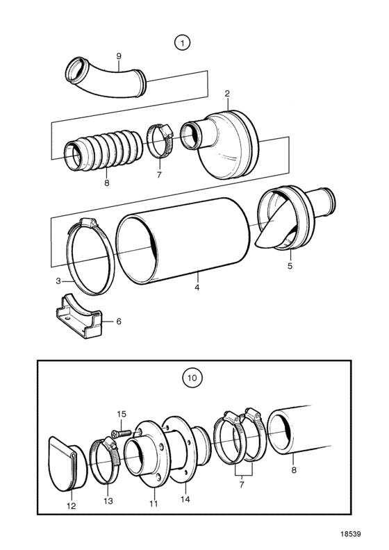 Схема узла Water Cooled Silencer And Exhaust Line Для Volvo Penta Kamd44P-A