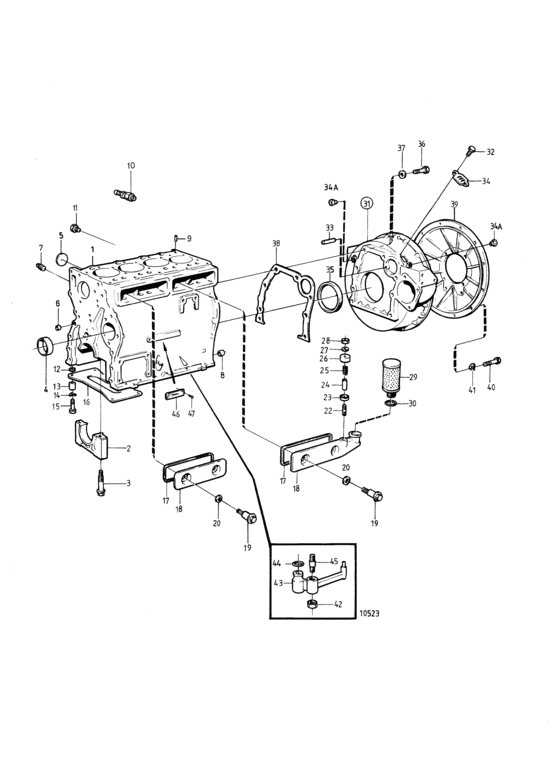 Схема узла Cylinder Block And Flywheel Housing Для Volvo Penta Tamd31B