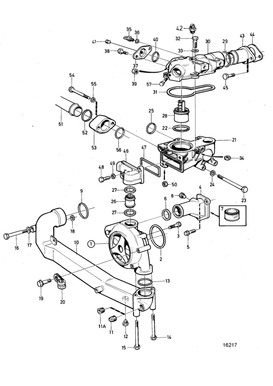Схема узла Water Pump And Thermostat Housing Для Volvo Penta Tamd62A