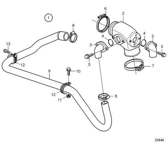 Схема узла Exhaust Pipe Kit, Aq. Earlier Edition Для Volvo Penta D6-280A-B