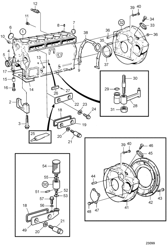 Схема узла Cylinder Block And Flywheel Housing Для Volvo Penta Tamd41P-A