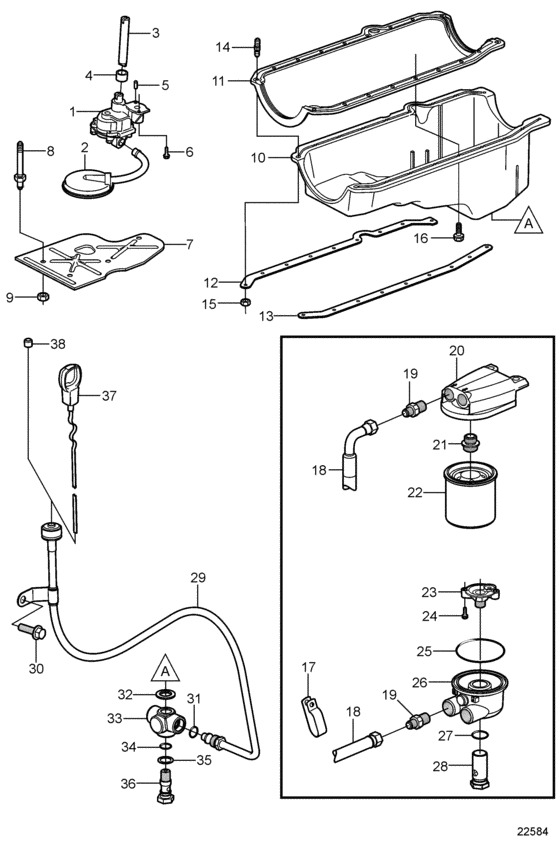 Схема узла Oil Pan And Oil Pump Для Volvo Penta 5.7Gii-F