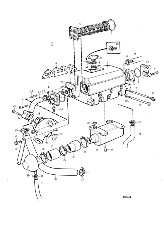 Схема узла Heat Exchanger, Induction And Exhaust Manifold: A Для Volvo Penta Md22L-B