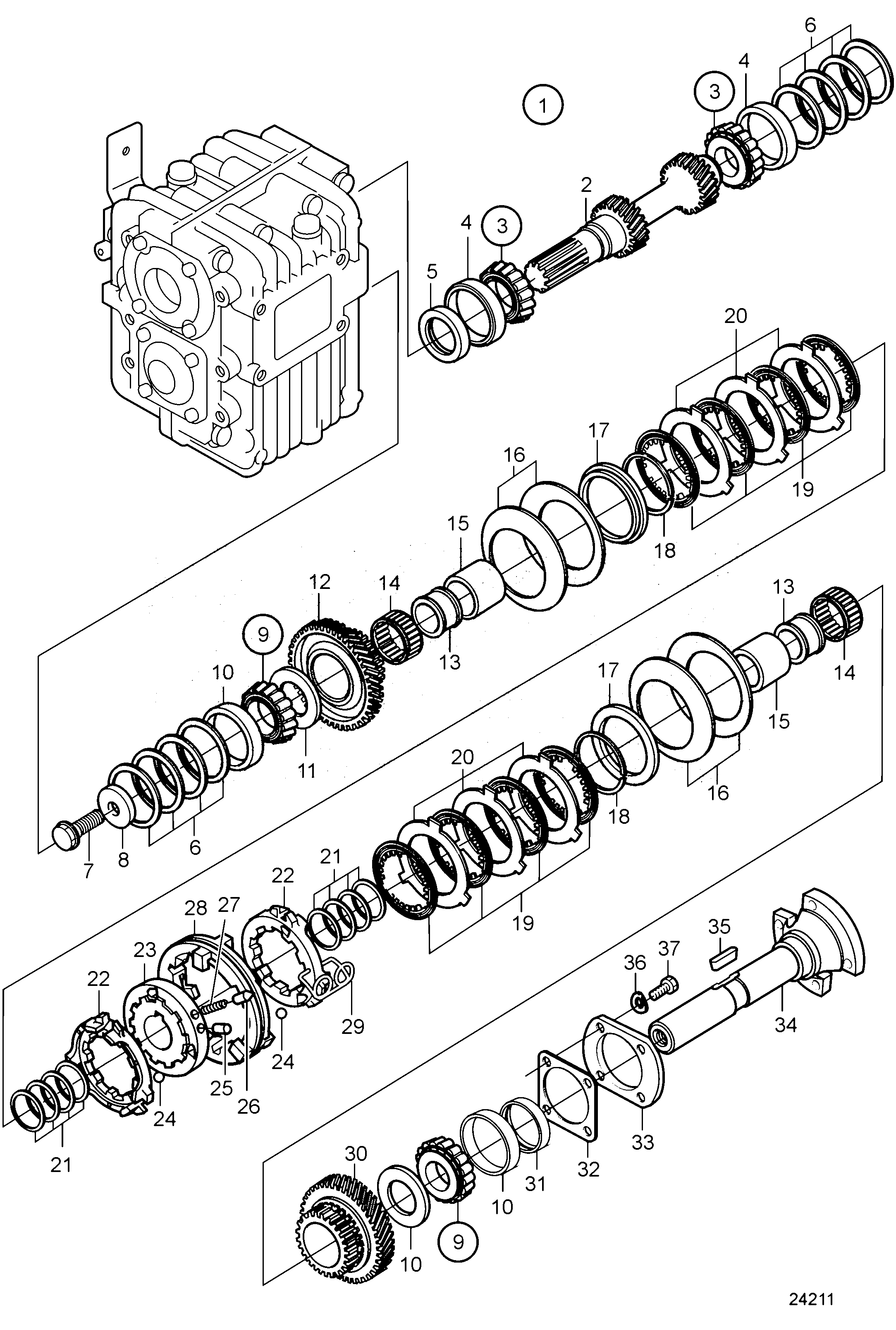 Схема узла Reverse Gear Ms15L, Components: Ratio 2.14:1