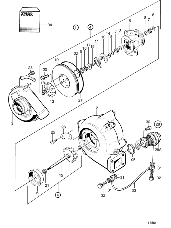 Схема узла Turbocharger, Components: 3827451 Для Volvo Penta Tamd73Wj-A