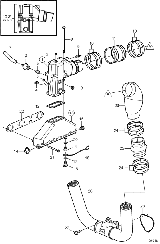 Схема узла Выхлоп Для Volvo Penta 4.3Gxie-M