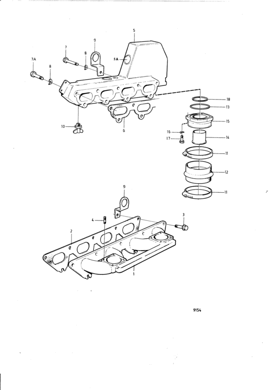 Схема узла Induction-And Exhaust Manifold: A Для Volvo Penta Aq171A