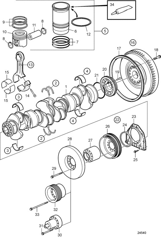Схема узла Crank Mechanism Для Volvo Penta D16C-A Mh
