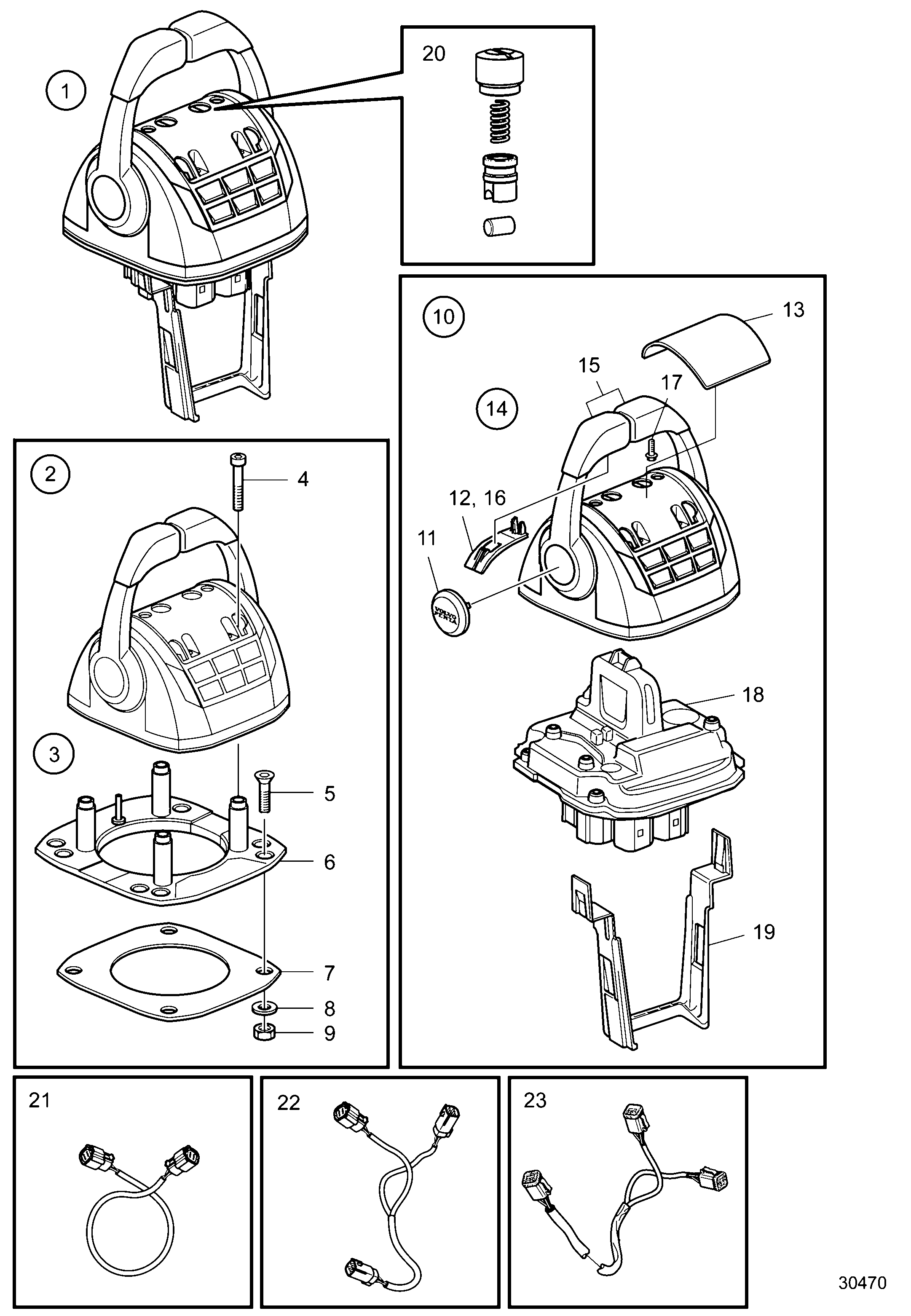 Схема узла Electrical Remote Control, Top Mounted, With Is, Twin Inboard/Ips, Heavy Duty, Evc 2.0