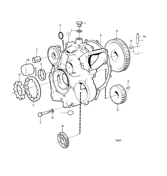 Схема узла Timing Gear Casing And Gears: D Для Volvo Penta 2001Bg