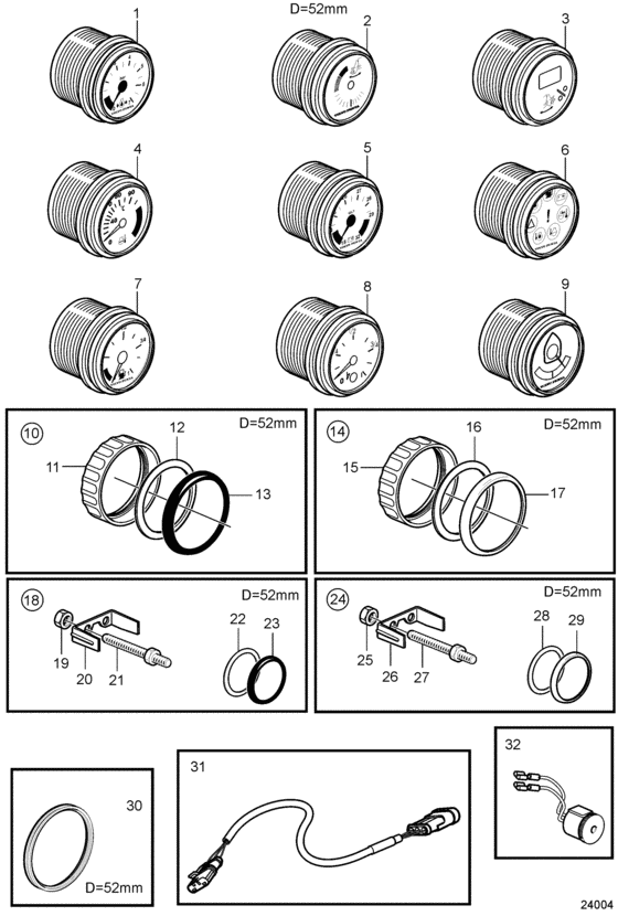 Схема узла Gauges, Evc Для Volvo Penta 5.0Gxie-K