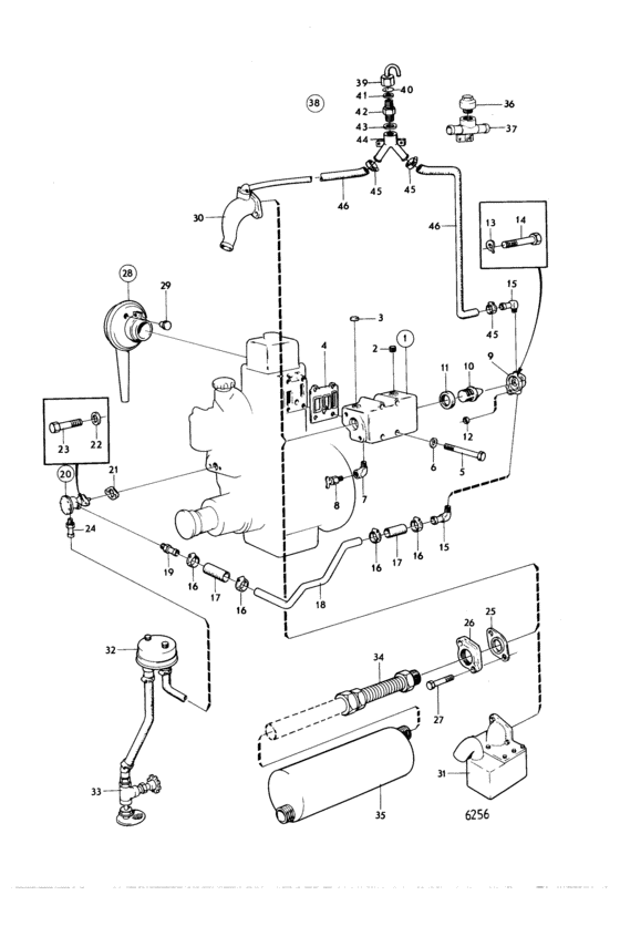 Схема узла Cooling System, Induction- And Exhaust Manifold Для Volvo Penta Md1B