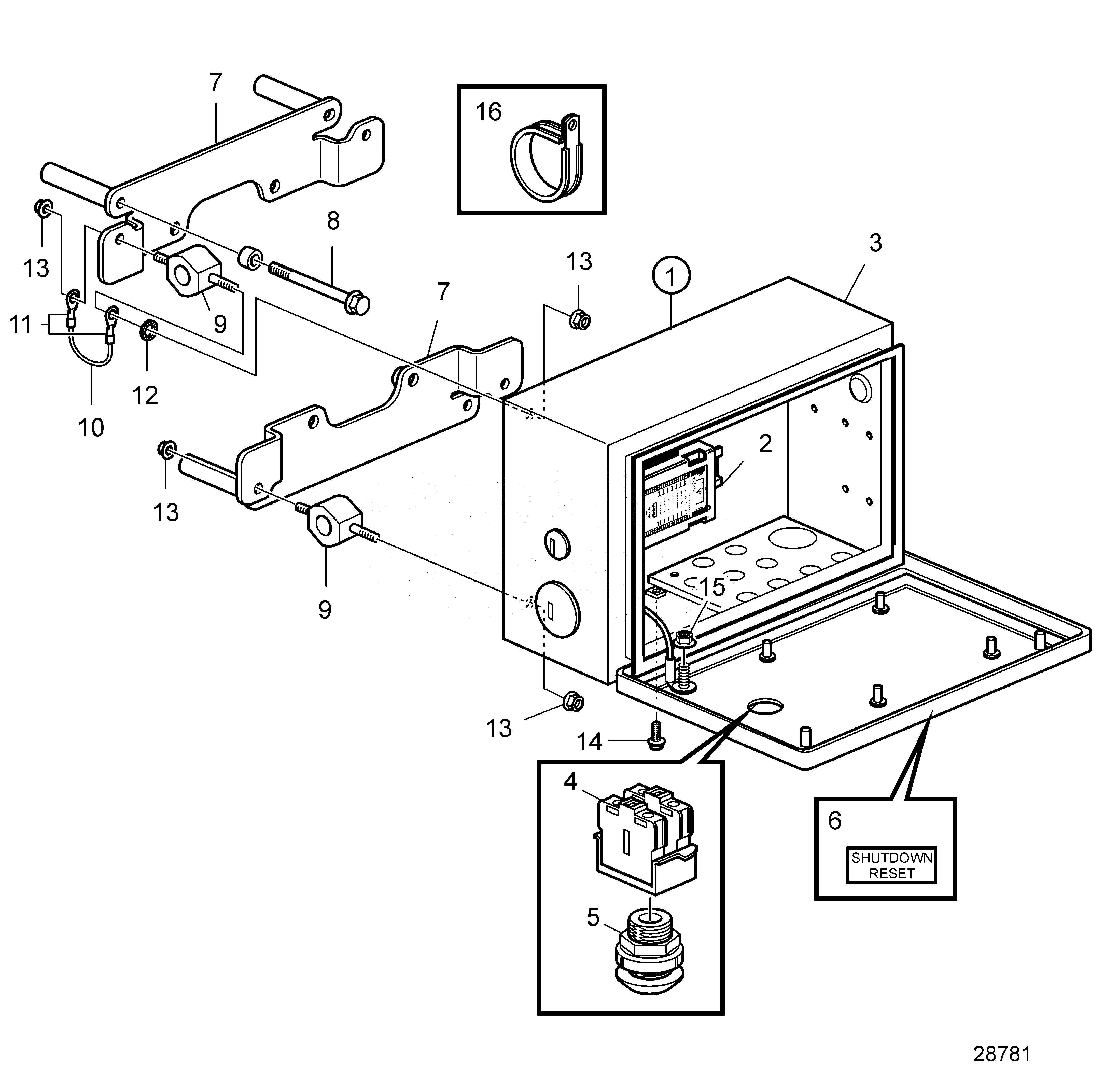 Схема узла Electrical System. Shutdown Unit, Engine Mounted
