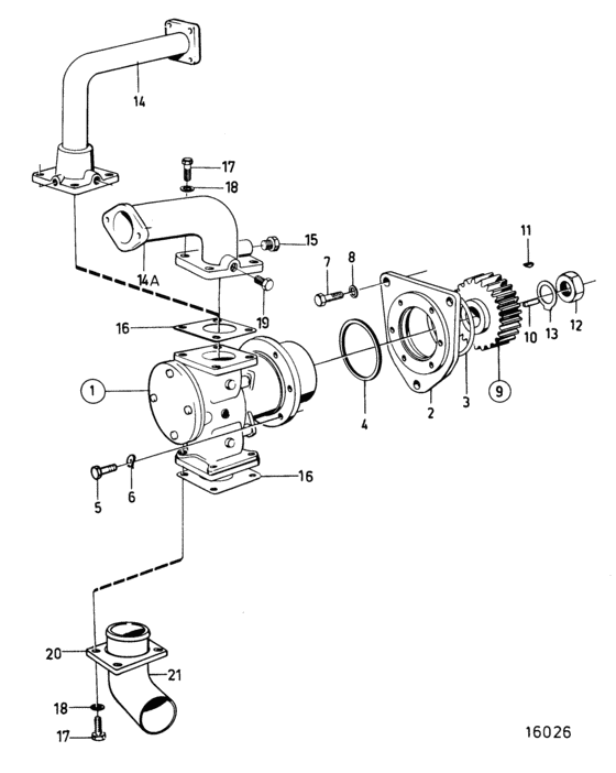 Схема узла Sea Water Pump: B Для Volvo Penta Tamd122D