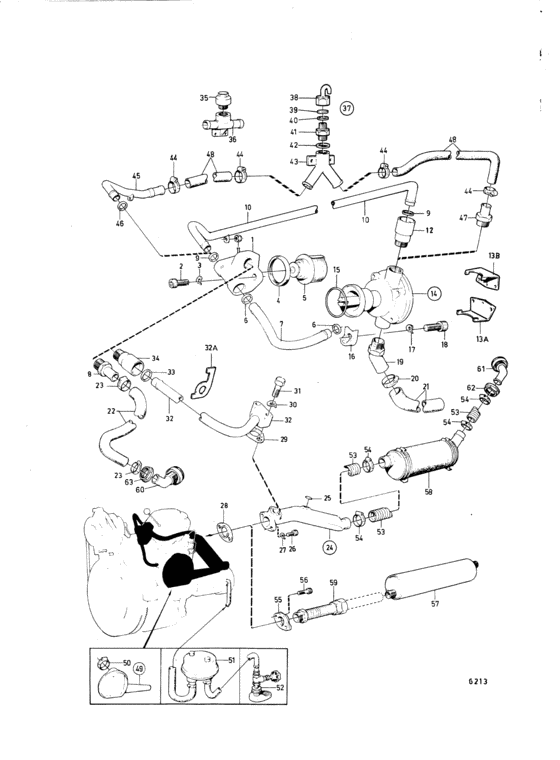 Схема узла Cooling System, Induction- And Exhaust Manifold: B Для Volvo Penta Md5C