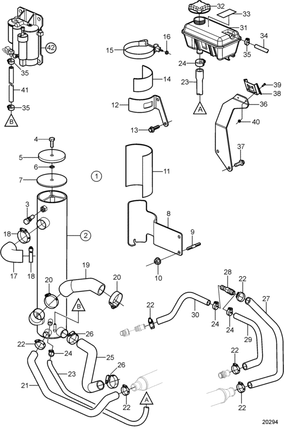 Схема узла Heat Exchanger, Inboard With Freshwater Cooling Для Volvo Penta 8.1Gxii-D