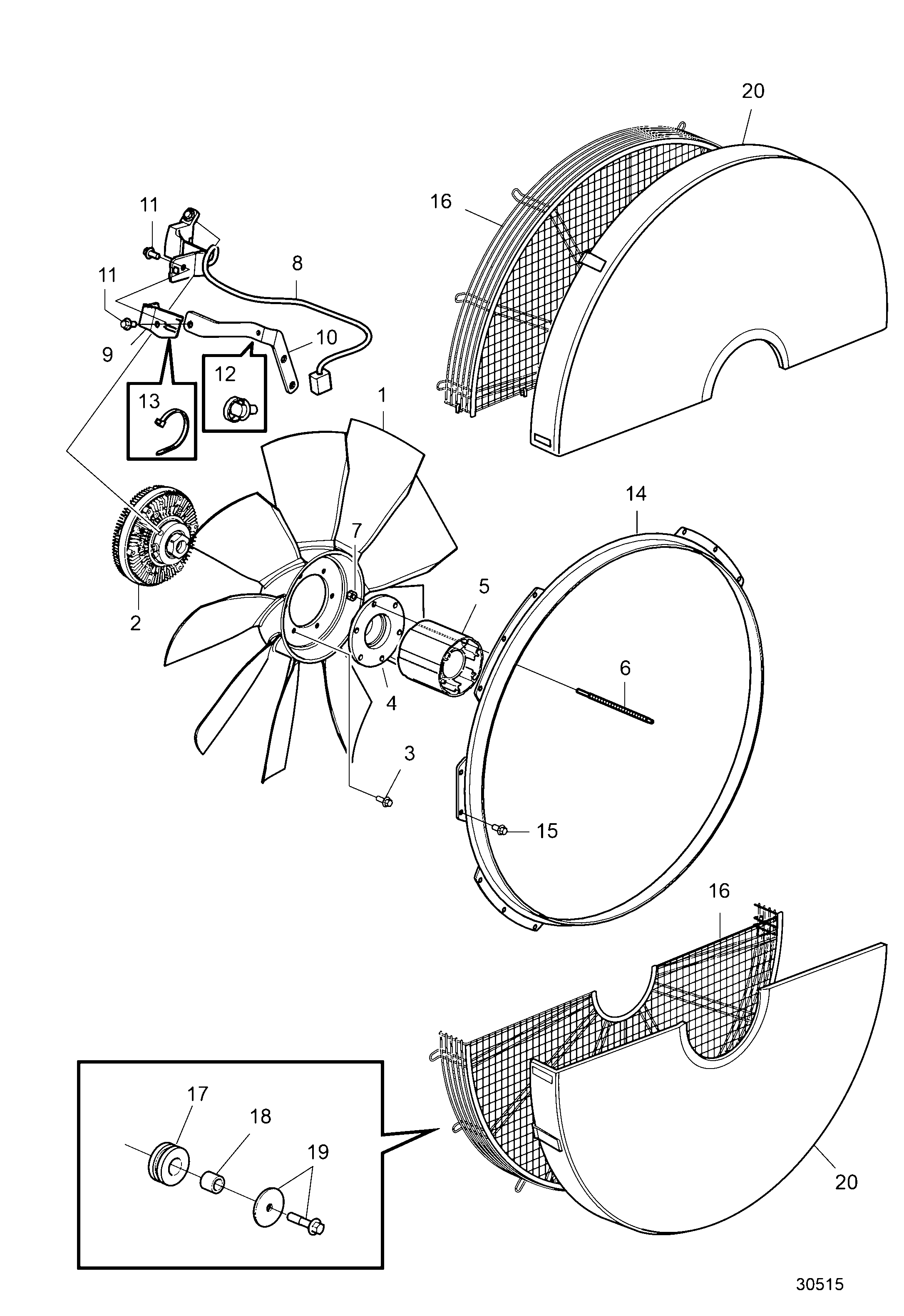 Схема узла Fan And Fan Ring. D=890Mm. Pushing. Visco