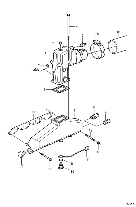 Схема узла Exhaust Manifolds And Risers, Standard Height Для Volvo Penta 8.1Ipse-Jf
