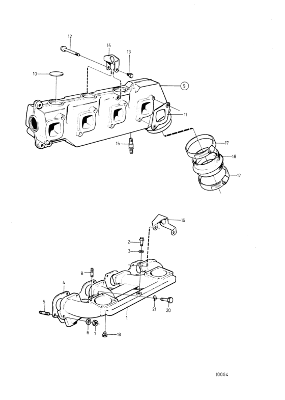 Схема узла Induction- And Exhaust Manifold Для Volvo Penta 250A