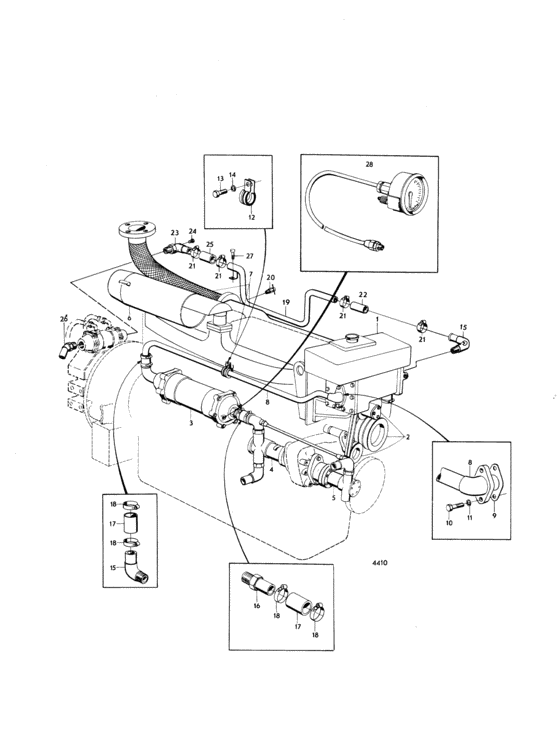 Схема узла Cooling System Induction And Exhaust Manifold Для Volvo Penta Md70B