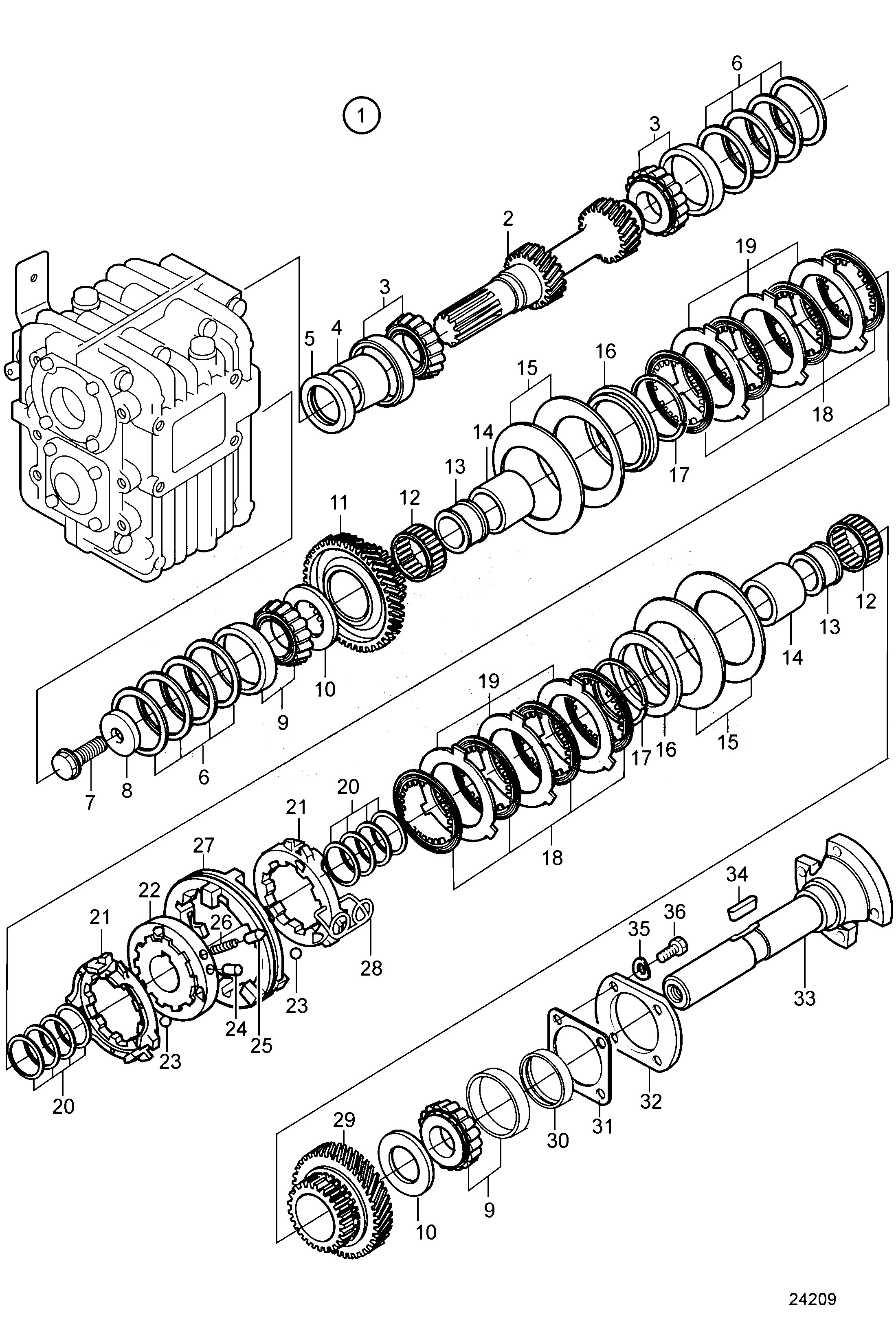 Схема узла Reverse Gear Ms25A, Components: Ratio 2.23:1