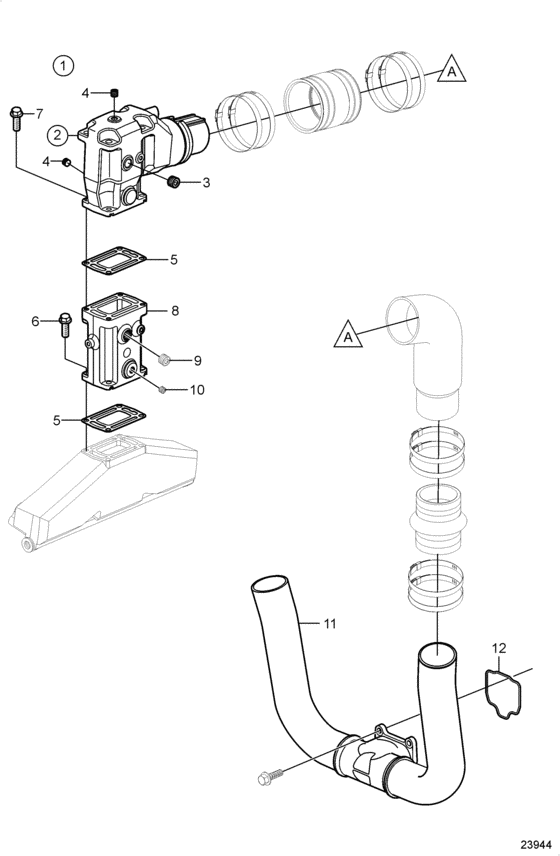 Схема узла Exhaust, 6\'\' Risers Для Volvo Penta 8.1Osi-Jf