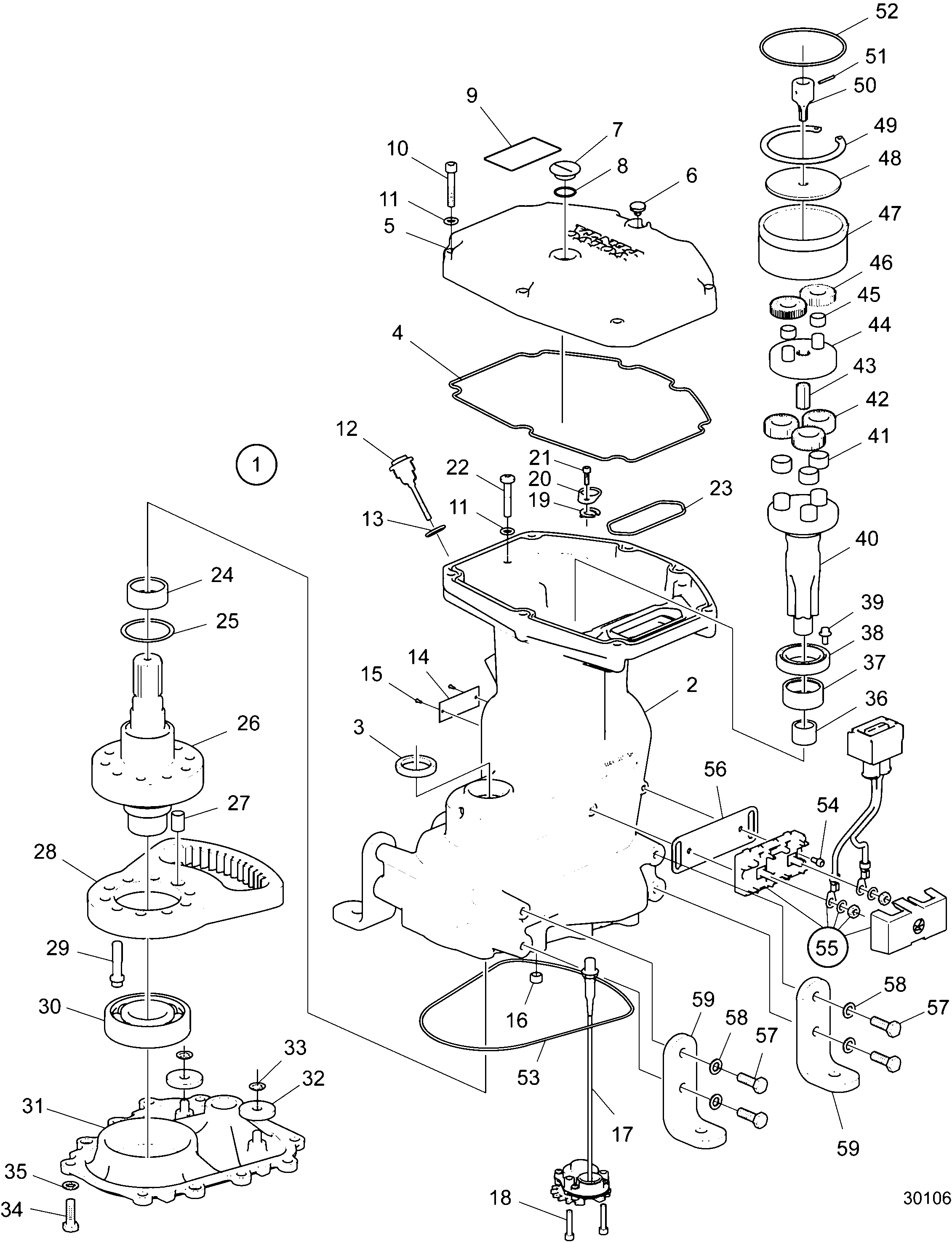 Схема узла Electrical Inboard Steering, Steering Gear Evc 2.0