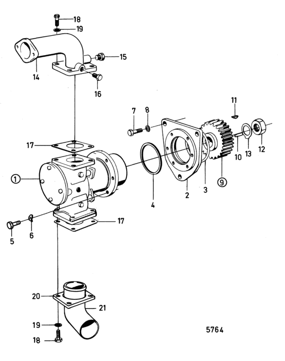 Схема узла Sea Water Pump: A Для Volvo Penta Tamd102A