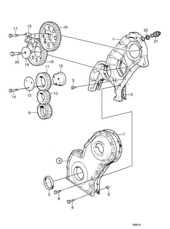 Схема узла Timing Gear Casing And Gears Для Volvo Penta Kad42P-A