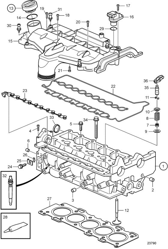 Схема узла Головка Цилиндра Для Volvo Penta D3-130I-C