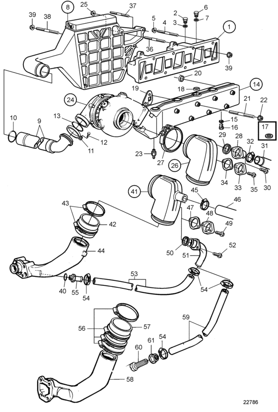 Схема узла Induction And Exhaust Manifold: B Для Volvo Penta Ad31P-A