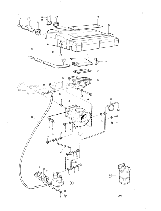 Схема узла Fuel System: A Для Volvo Penta Aq140A