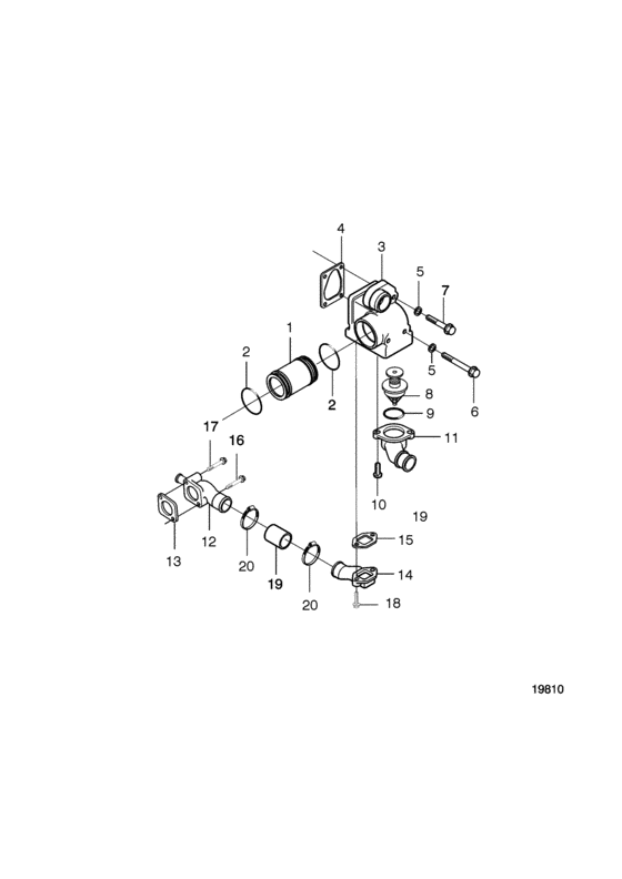 Схема узла Keel Cooling, One Circuit And Thermostat Housing Для Volvo Penta D7A-A T
