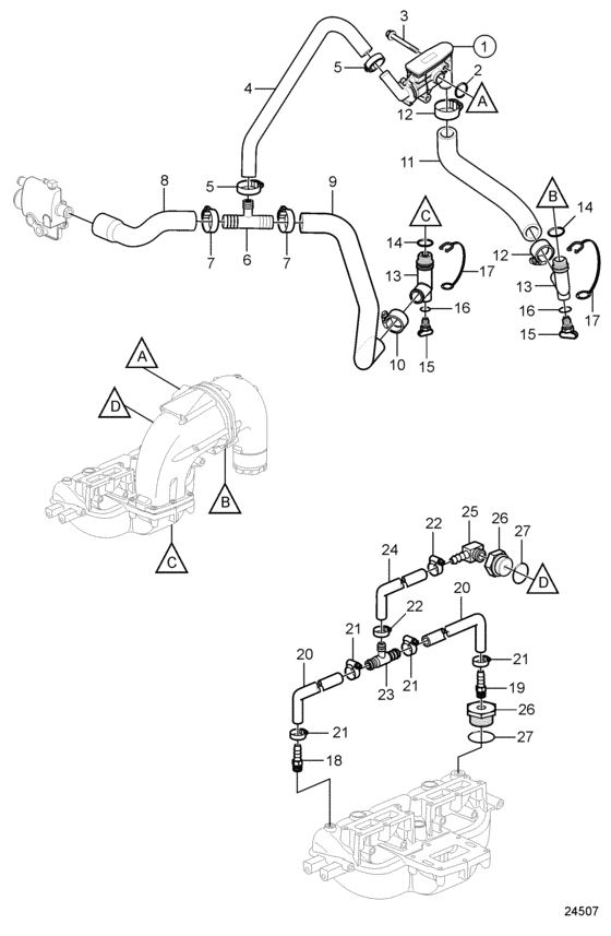 Схема узла Exhaust Thermostat System Для Volvo Penta 3.0Gxic-J