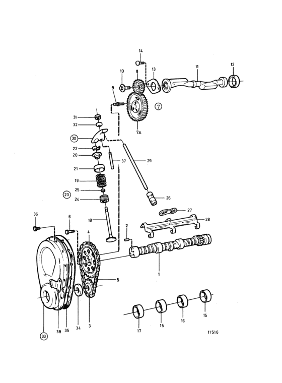 Схема узла Camshaft, Valve Mechanism And Balancer: A Для Volvo Penta 434A