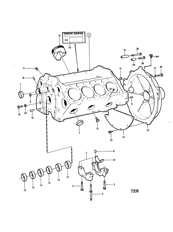 Схема узла Cylinder Block And Flywheel Casing Для Volvo Penta Aq225D