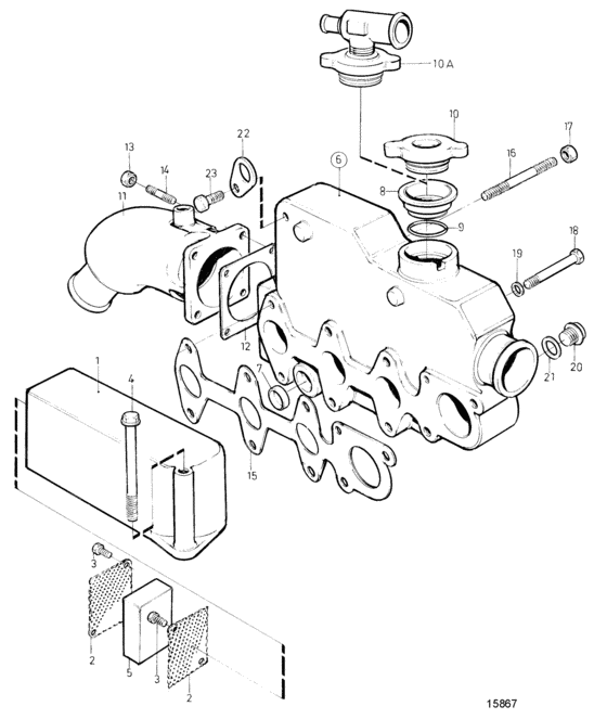Схема узла Induction And Exhaust Manifold Для Volvo Penta Md2020A