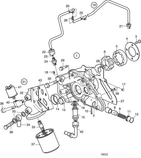 Схема узла Масляный Насос: B Для Volvo Penta Tmd22-B