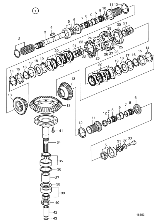Схема узла Upper Gear Unit Sail Boat Drive Unit Ms25S, Ms25Sr, Components Для Volvo Penta Ms25Sr-A