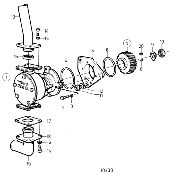 Схема узла Sea Water Pump, Sn-1101044435/Xxxxx: A Для Volvo Penta Tamd71A