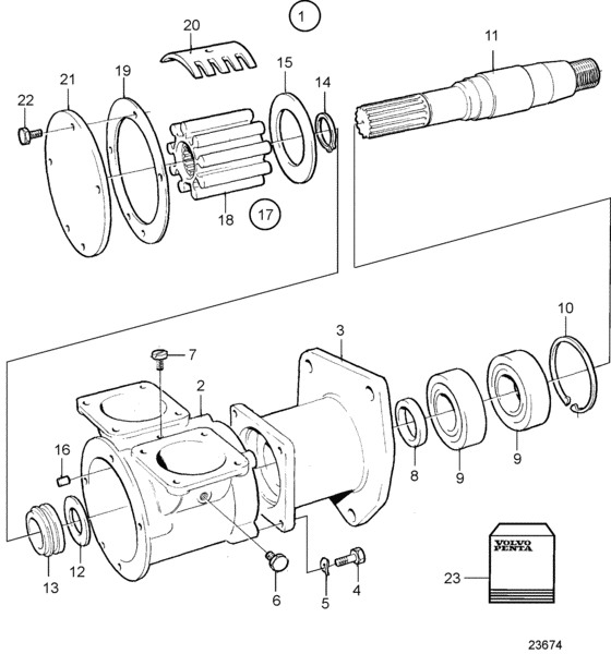 Схема узла Sea Water Pump With Rubber Impeller, Components Для Volvo Penta Tamd162A