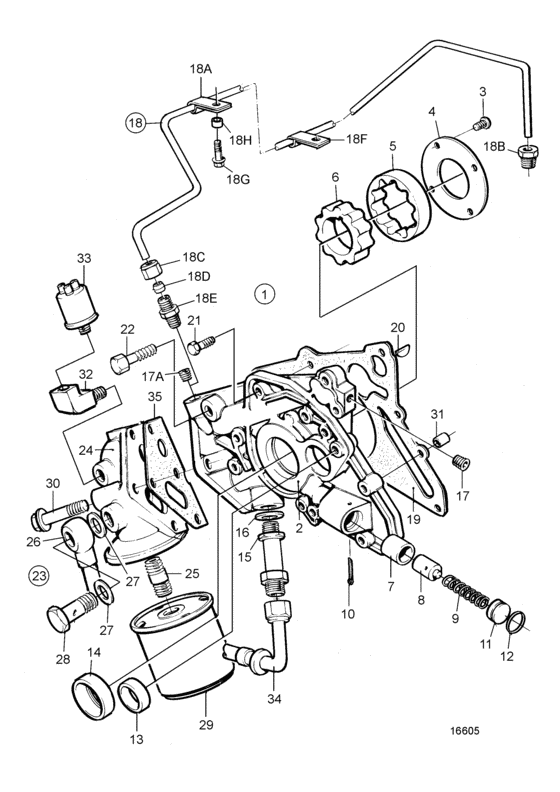 Схема узла Масляный Насос: B Для Volvo Penta Tmd22-B