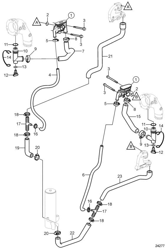 Схема узла Exhaust Thermostat System Для Volvo Penta 5.7Gxice-Jf