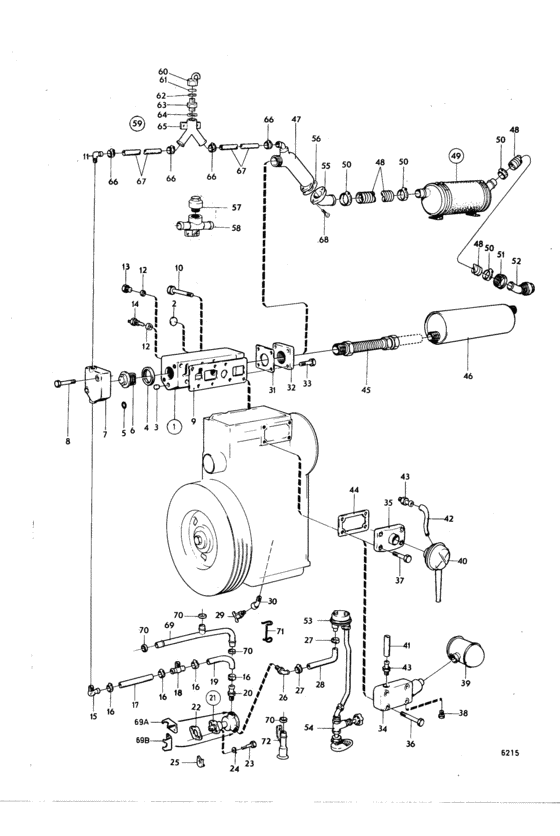 Схема узла Cooling System, Induction- And Exhaust Manifold: D Для Volvo Penta Md7B