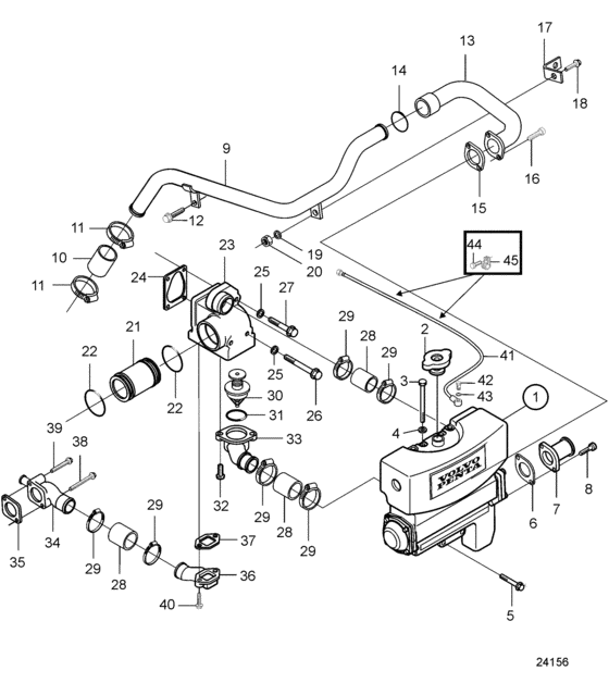 Схема узла Heat Exchanger And Thermostat Housing Для Volvo Penta D5A-A T