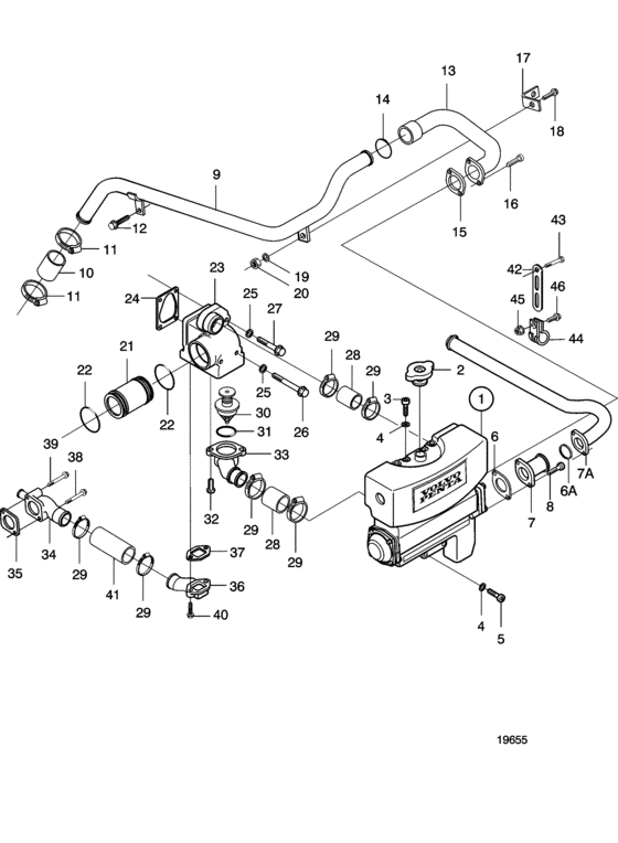 Схема узла Heat Exchanger And Thermostat Housing. Sea Water Cooling Для Volvo Penta D7A-A T