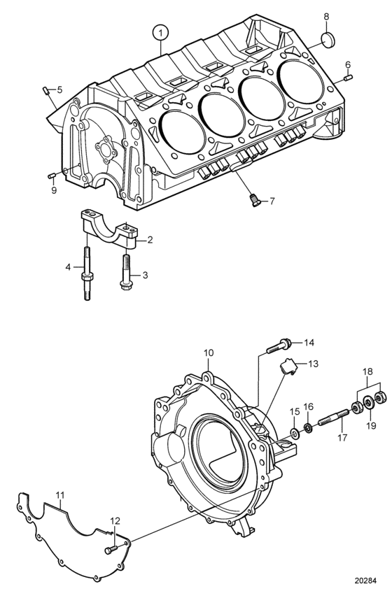 Схема узла Cylinder Block And Flywheel Housing Для Volvo Penta 8.1Gi-Ff